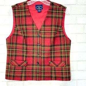 Vtg Womens Wool Tartan Plaid Vest Medium‎ Equestrian Academia Old Money Heritage